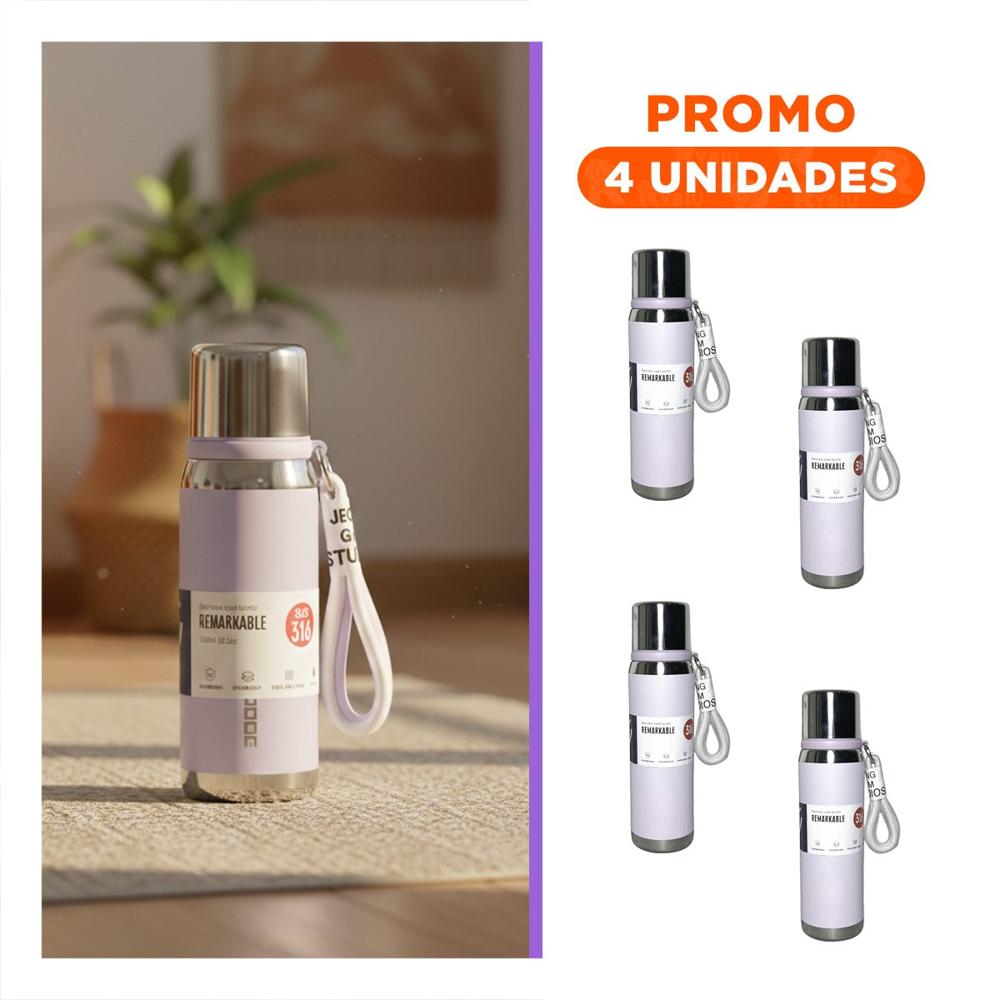 Pack4 Recipiente Térmico Lila 800ml con Tapa Segura para Bebidas Calientes