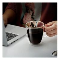 Taza Estructura Vidrio de 8x5.6x11cm de 250ml Color Transparente con Hojitas Y notas
