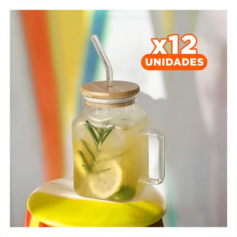 Pack12 Tazon Rectangular Ancho 500ml con Asa y Sorbete Y Regalo Sticker