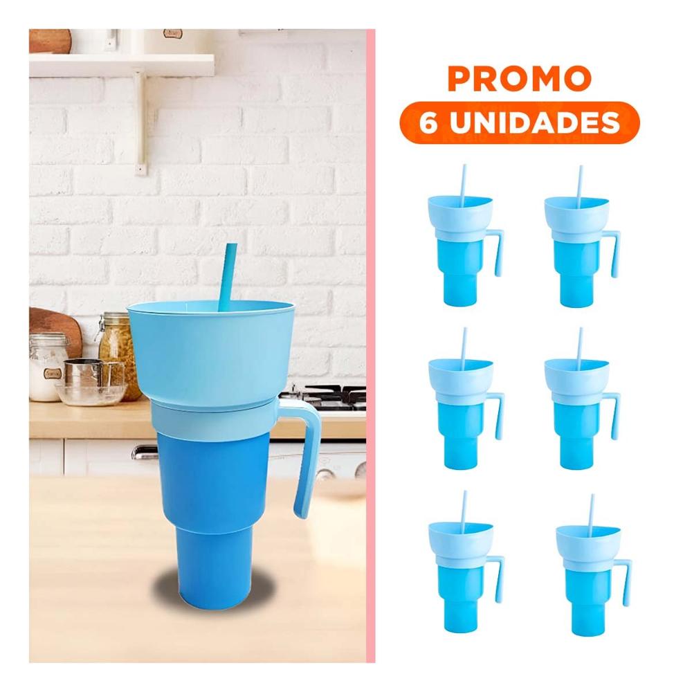 Pack6 Recipiente 2 en 1 en Color Celeste con Base de ABS para Uso Continuo YRegalo Sticker