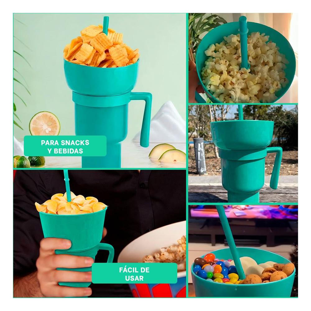 Vaso 2 en 1 para Snacks y Bebidas de ABS Verde con Forma Funcional Actual YLigas Regalo
