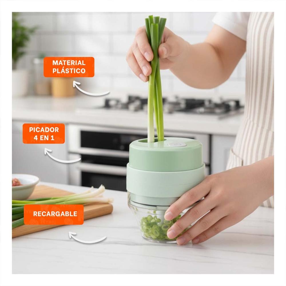 Picador Multifuncional Recargable 4 en 1 Verde para Cocina y Hogar Saludable
