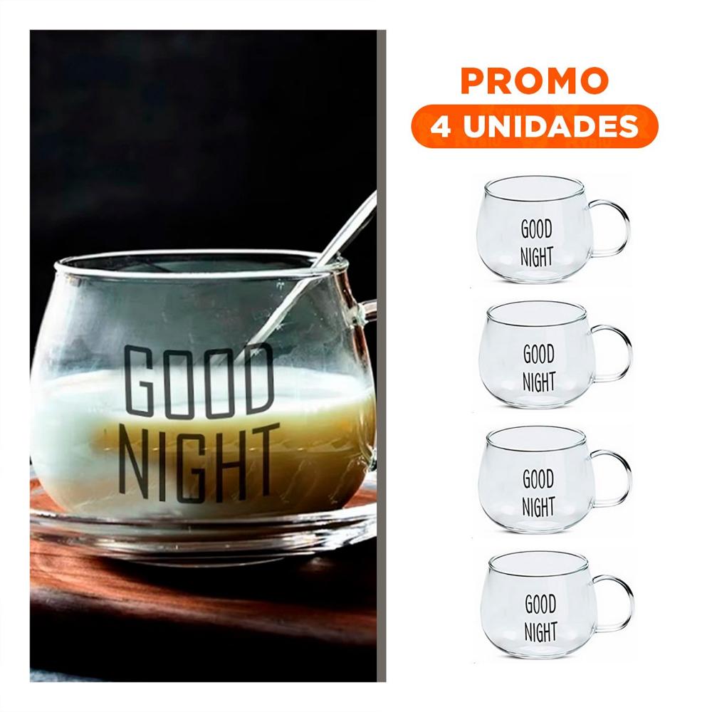 Pack4 Copa con Mensaje Good Night 350 ML Vidrio Transparente