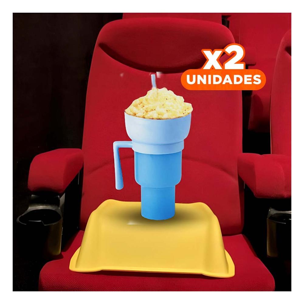Pack2 Copa 2 en 1 de Material ABS Celeste para Bebidas y Snacks en Casa