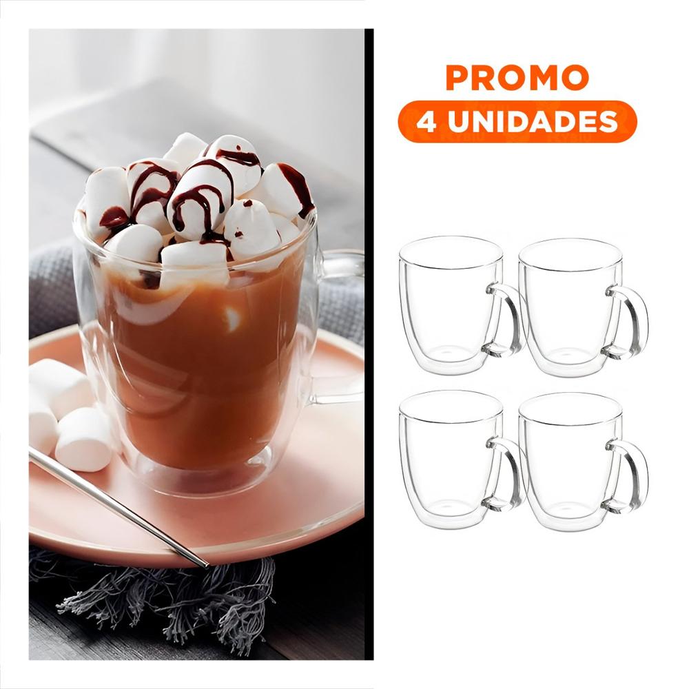 Pack4 Copa Vidrio Transparente de 250ml Base Circular de Dimensiones 8x8x11cm