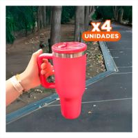 Pack4 Taza 1200ML en Color Fucsia con Asa Comoda y Pico ABS y Acero YRegalo Sticker
