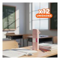 Pack12 Termo compacto con 2 tasas rosado practico para hogar y oficina YPapel Regalo