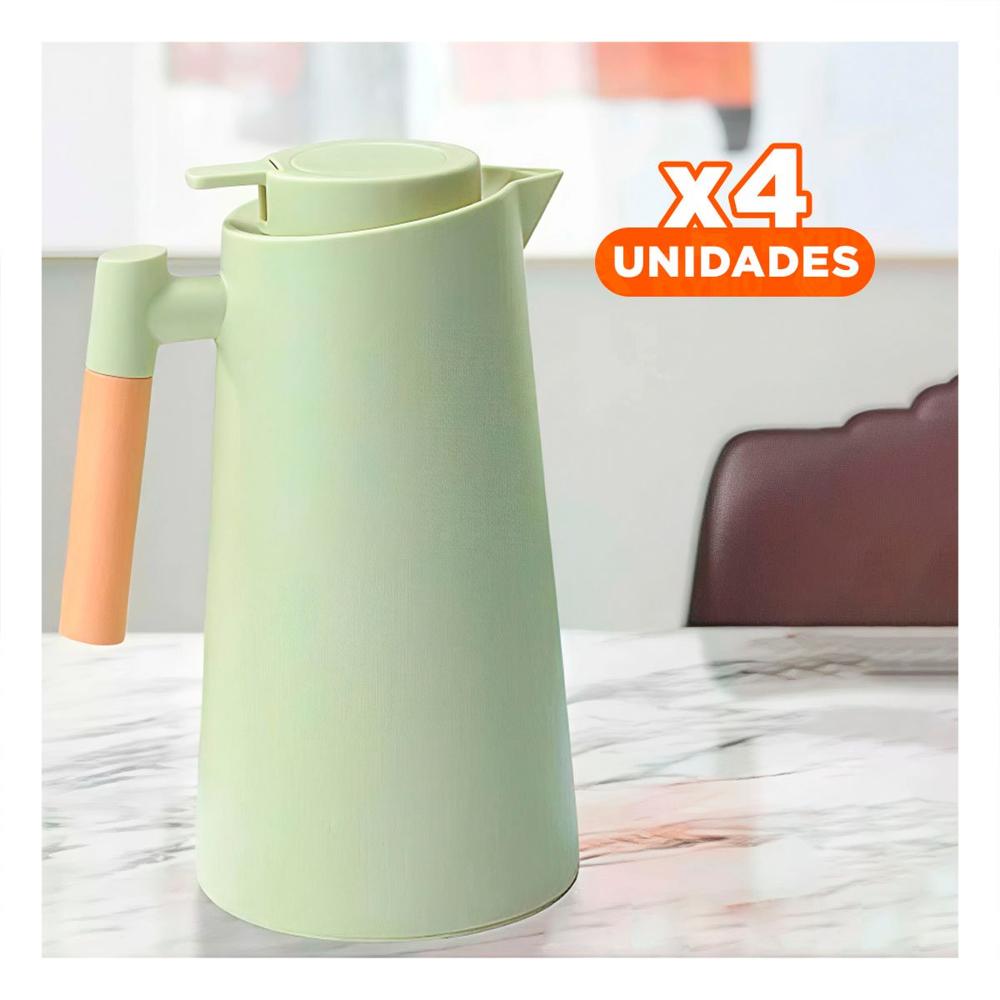 Pack4 Jarra Termo 1L Verde Claro con Mango de Madera Ideal para Cafe Diario YRegalo Sticker