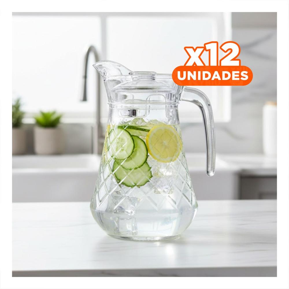Pack12 Contenedor de Vidrio con Tapa Diseno Rombos 1400 ml Y Papel Regalo