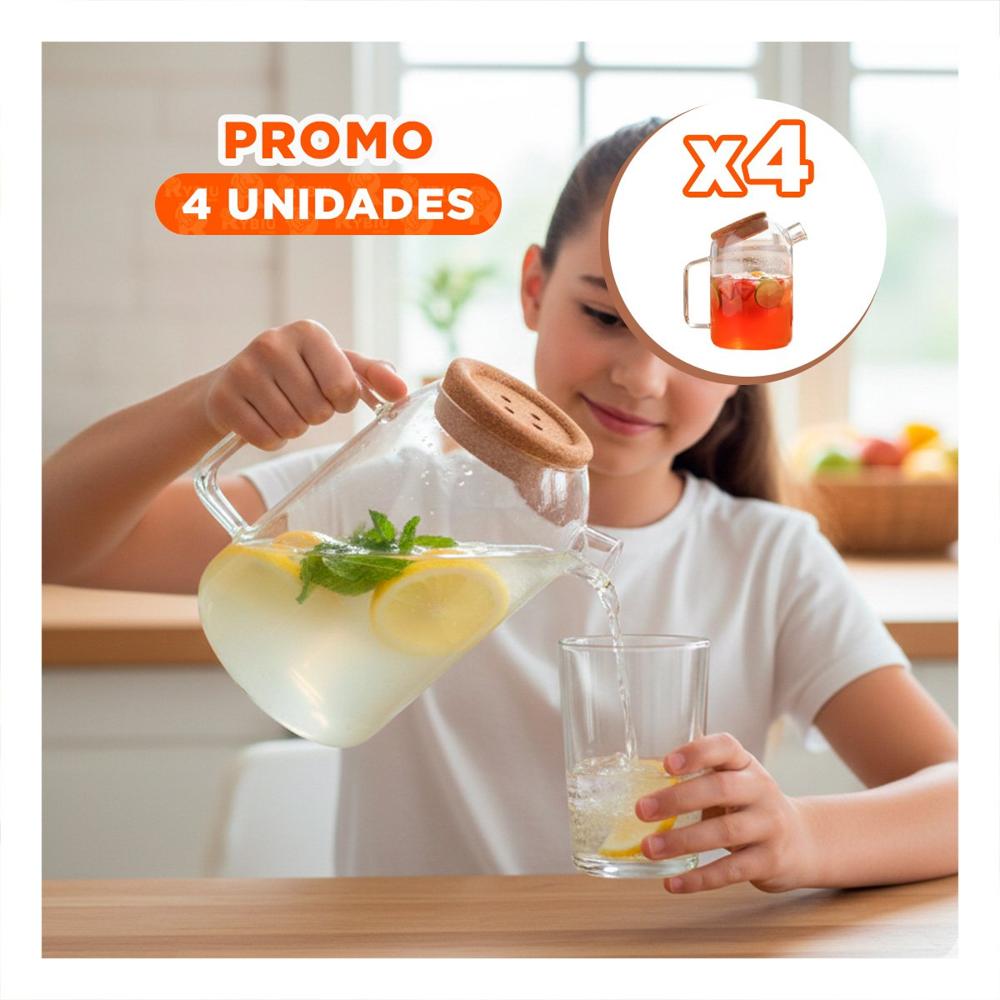 Pack4 Unidad Practica para Jugos e Infusiones con Tapa de Corcho Transparente YRegalo Sticker