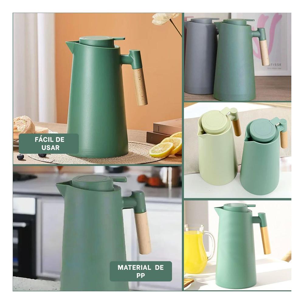 Recipiente Termo 1L Verde Agua con Mango de Madera Facil de Usar y Transportar YLigas Regalo
