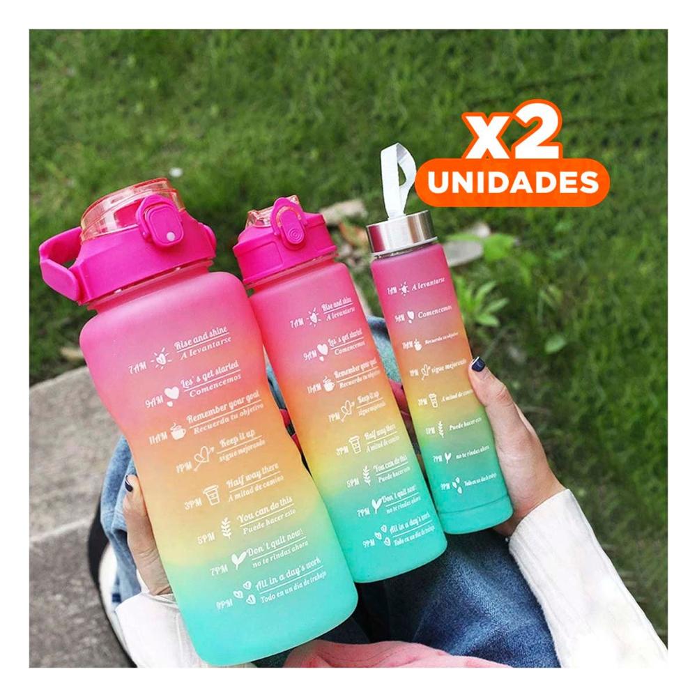 Pack2 Tomatodos Set de 3 Fucsia con Tapa de Plastico y Medidas 2 L 1 L y 300Ml YRegalo Sticker