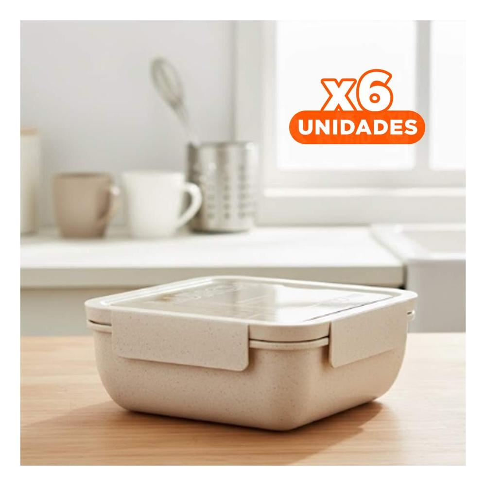 Pack6 Envase Ligero con Cubiertos 1100ml Beige Para Lunch Y Picnics Al Aire Libre
