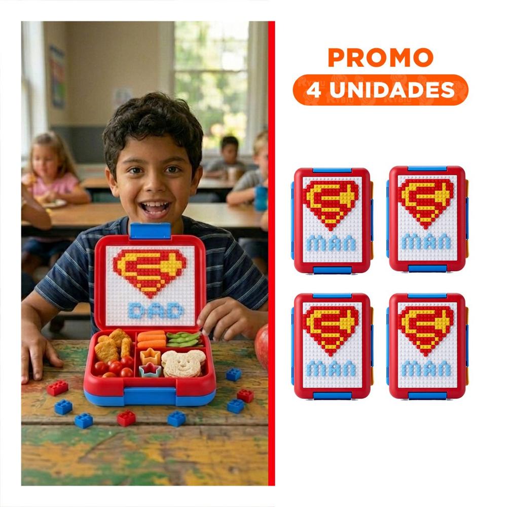 Pack4 Envase Modular Rojo con 4 Divisiones para Llevar Comida Facilmente