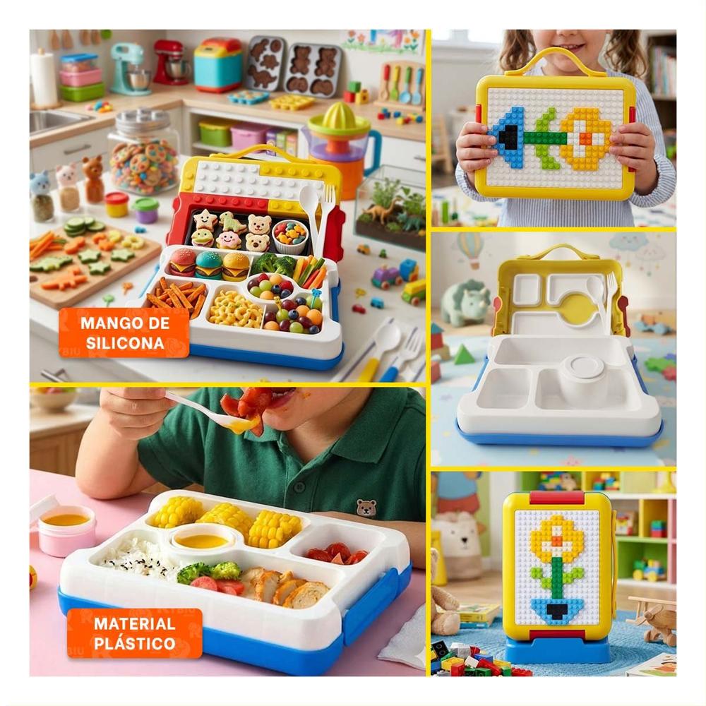 Caja Bento Lego 4 Divisiones Amarillo Resistente para Comidas Escolares YLigas Regalo