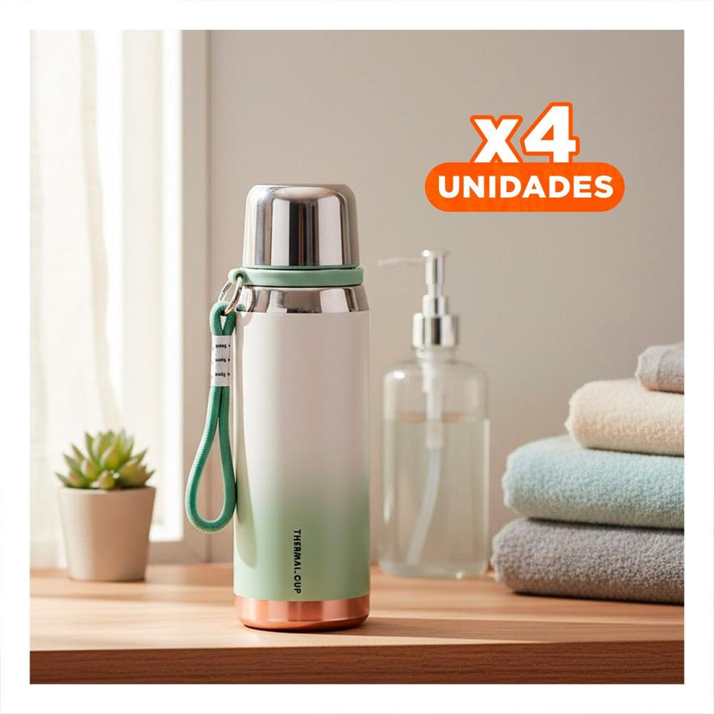 Pack4 Recipiente Térmico Degradado Verde Agua 800ml Transporte Fácil Café Té YPapel Regalo