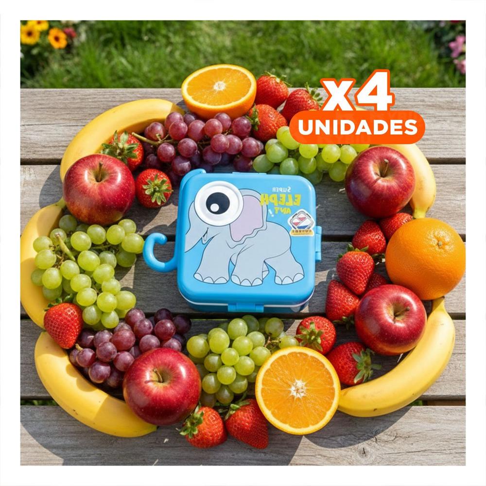 Pack4 Almacenador Estilo Elefante con 3 Divisiones para Frutas y Postres Azul YRegalo Sticker