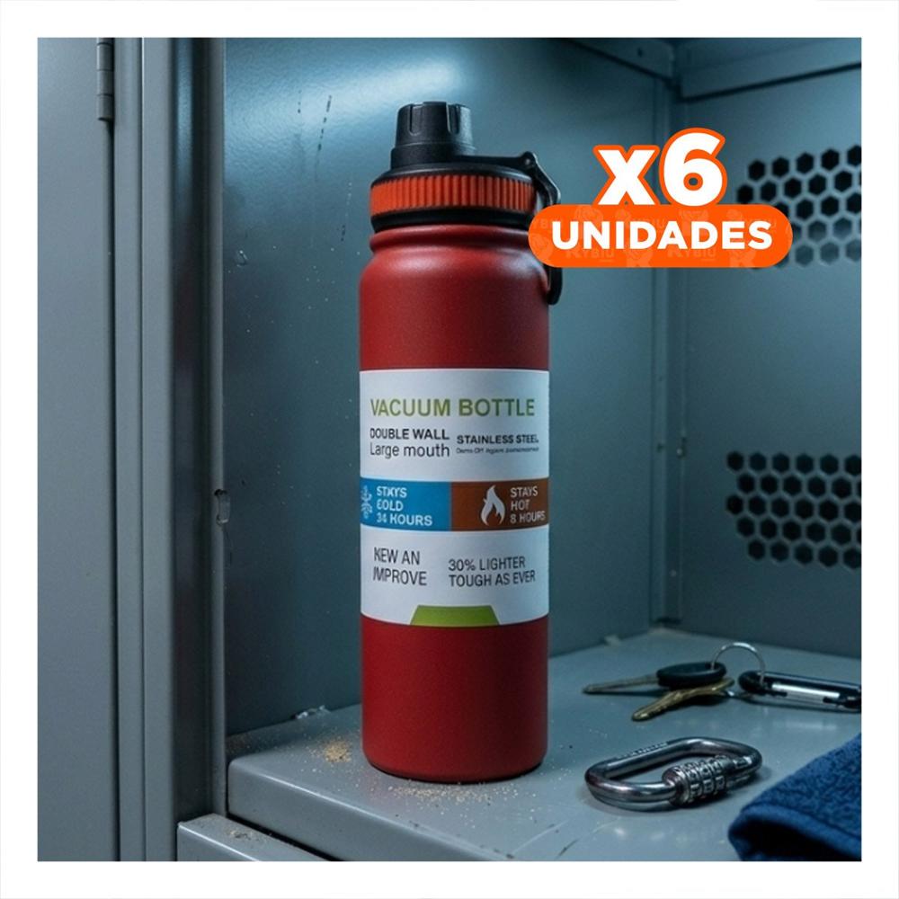 Pack6 Frasco Portatil 800ml Rojo para Bebidas en Excursiones
