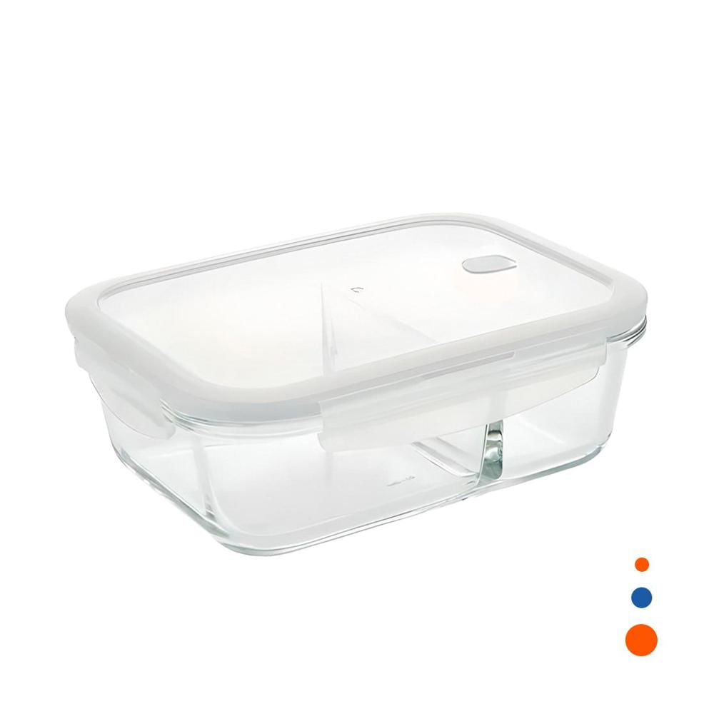 Envase Vidrio 2 Divisiones 1040ml Transparente Linea Blanca Comida YRegalo Sticker