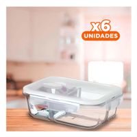 Pack6 Contenedor Vidrio 2 Divisiones 1040ml Transparente Linea Blanca