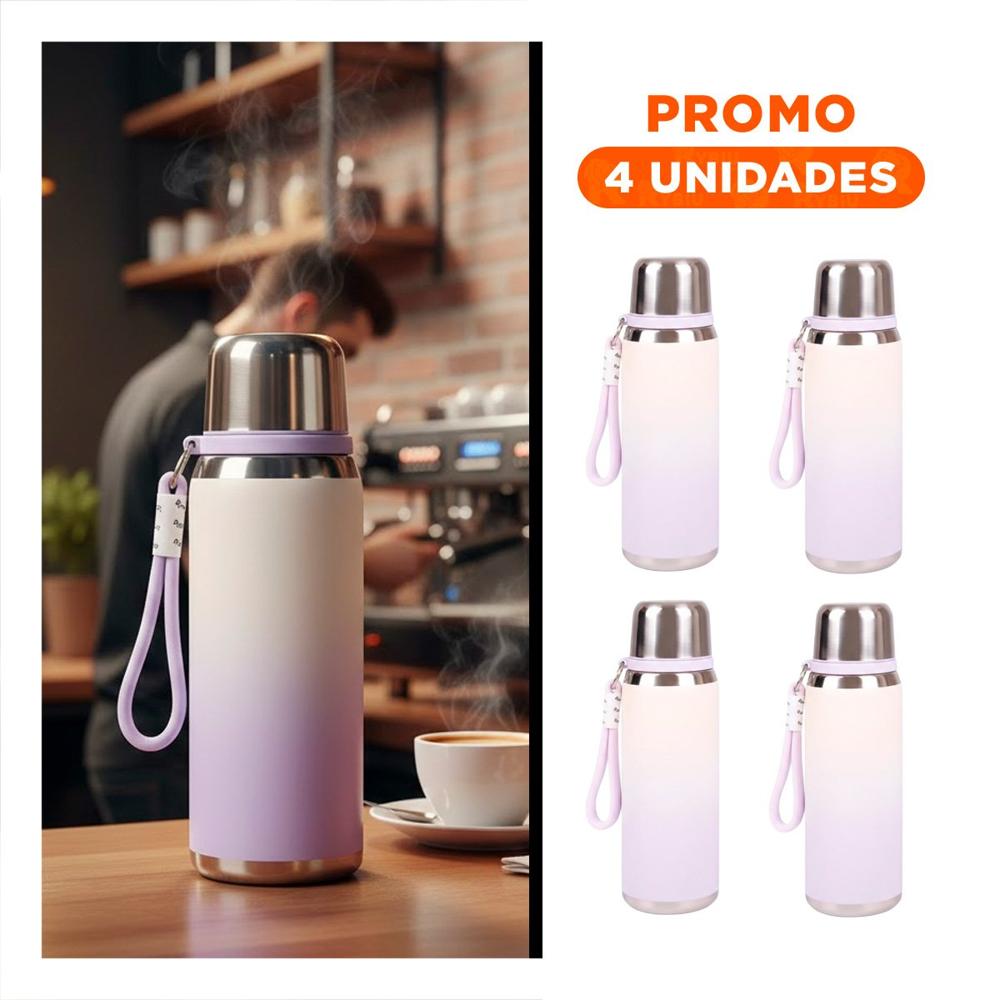 Pack4 Envase 800ml Lila Doble Capa que Conserva Temperatura por Horas