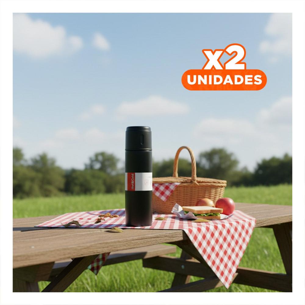 Pack2 Vaso Termico con 2 Tasas Negro Moderno y Portatil para Hogar