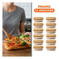 Pack12 Envase De Vidrio 1040ml Rectangular Transparente Con Tapa Bambu Organizado