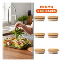 Pack6 Envase De Vidrio 1040ml Rectangular Transparente Con Tapa Bambu Fresco Y Regalo Sticker