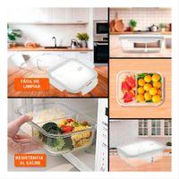 Fiambrera Vidrio 2 Divisiones 1040ml Transparente Linea Blanca Fresco YLigas Regalo