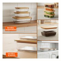 Recipientes Apilables con Tapa de Bambu 370ml 640ml 1040ml Transparente YLigas Regalo