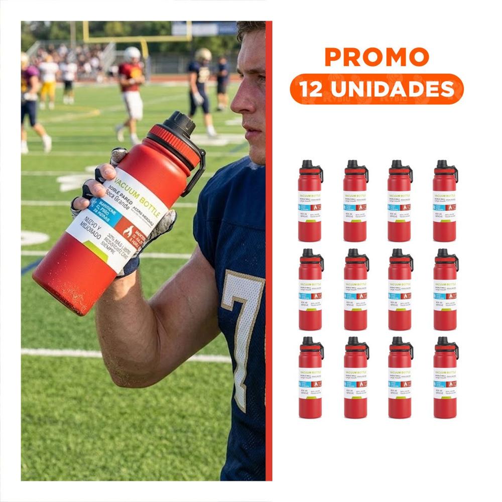 Pack12 Frasco Divertido 800ml Rojo para Uso Escolar y Excursiones