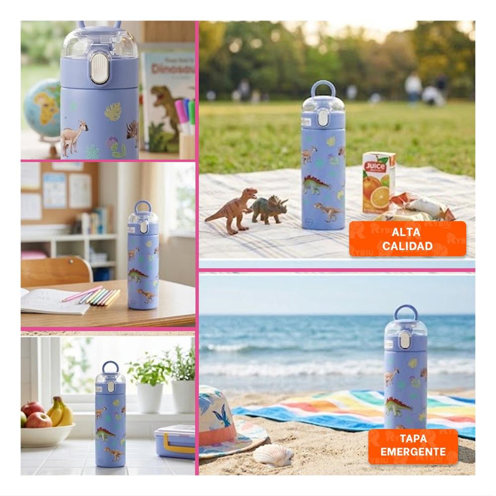 Termo Escolar 420ml Dinosaurio Azul para Bebidas Frias y Calientes YLigas Regalo