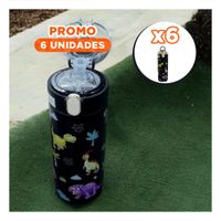 Pack6 Frasco Portatil 420ml Dinosaurio Negro para Bebidas en Excursiones