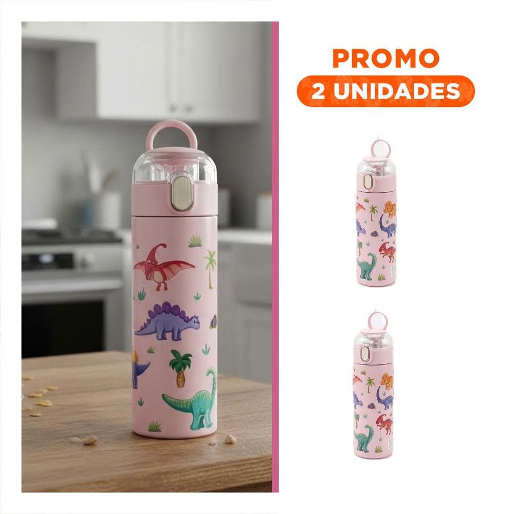 Pack2 Copo Escolar 420ml Dinosaurio Rosado para Bebidas en Casa o Escuela YRegalo Sticker