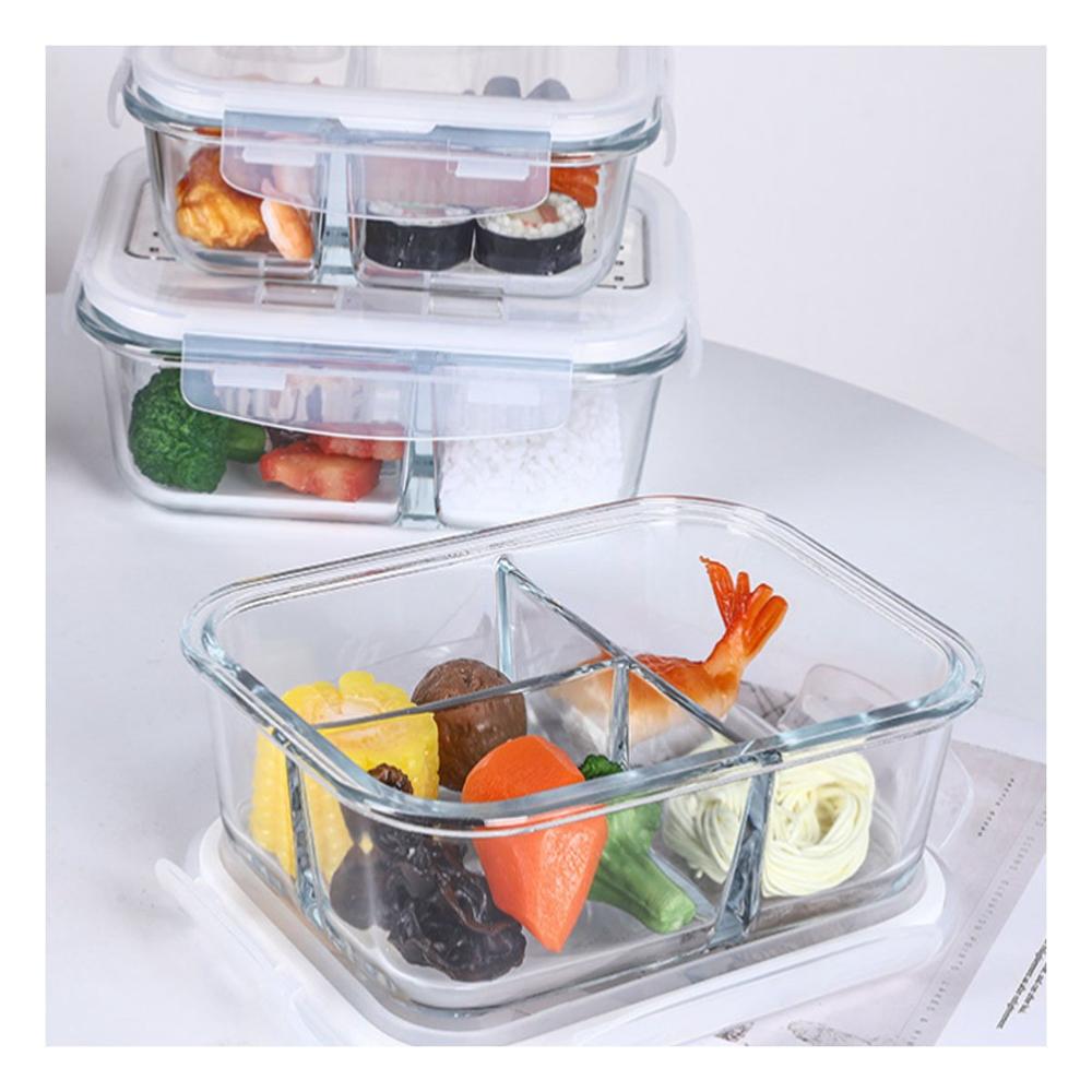 Recipiente de Vidrio Transparente 1040ml con Tapa Ajustada y Divisiones Y notas