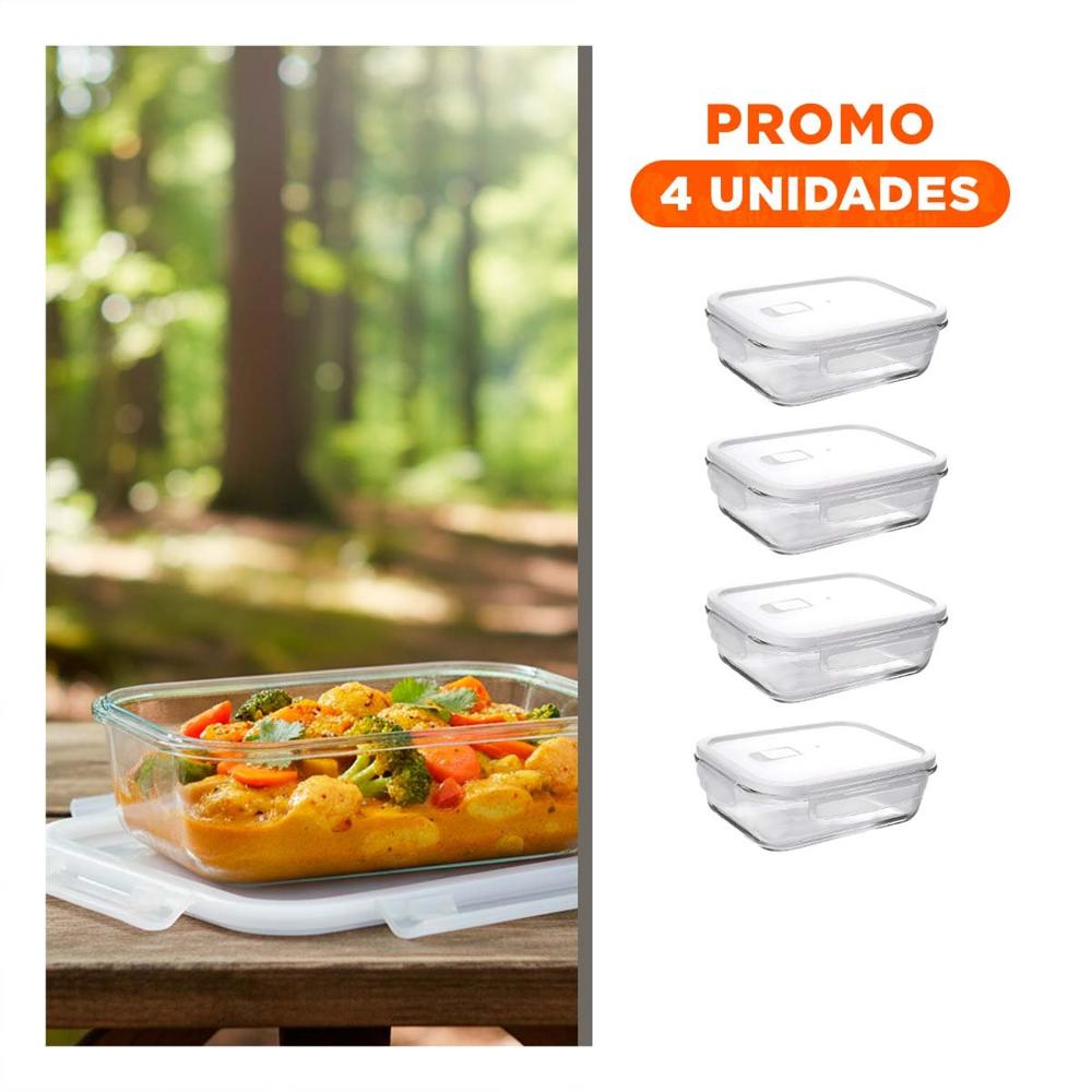 Pack4 Botella de vidrio con tapa 1040ml transparente resistente y practica