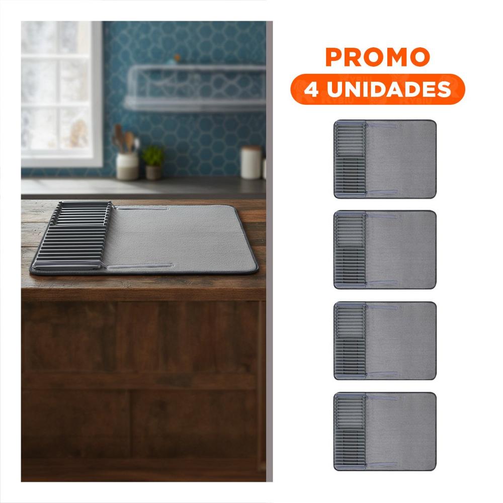 Pack4 Tapete Escurridor Absorbente Color Plomo para Escurrir Vajilla sin Desorden