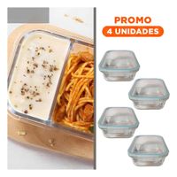 Pack4 Fiambrera de Vidrio con Tapa 2 Divisiones 1040ml Linea Celeste