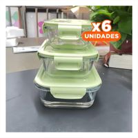 Pack6 Almacenadores de vidrio rectangular con tapa verde pack de 3 hogar