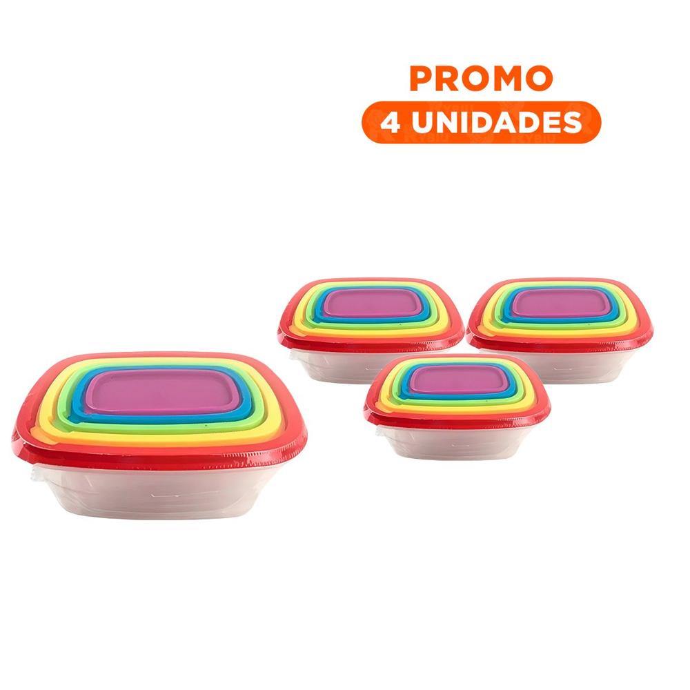 Pack4 Contenedor Plastico Rectangular 5 Piezas Multicolor de Uso Diario