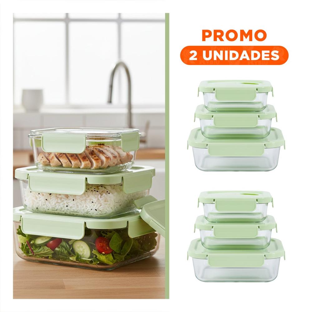 Pack2 Envases de vidrio rectangular con tapa verde pack de 3 para hogar Y Papel Regalo