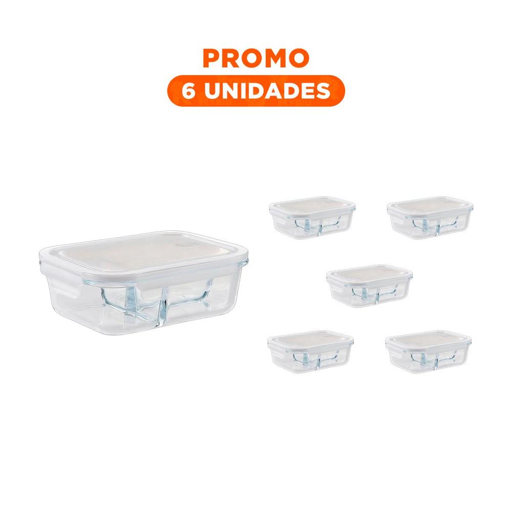 Pack6 Taper de Vidrio 1040ml con Divisiones para Cocina YRegalo Sticker
