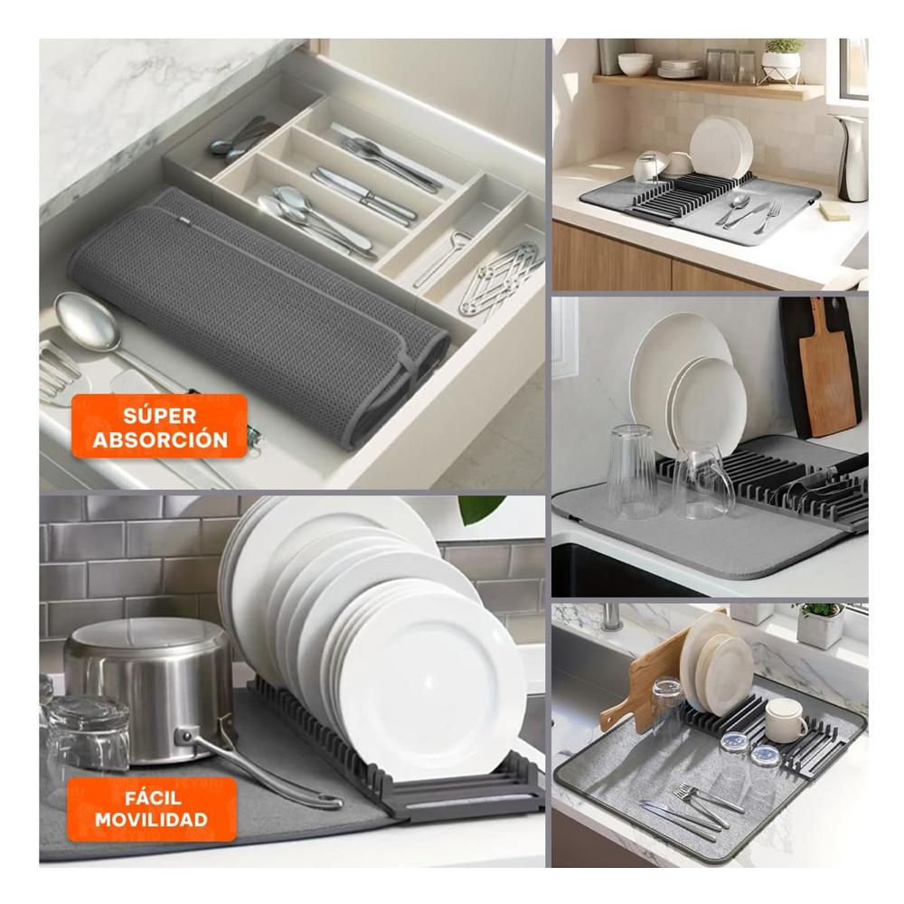 Tapete de Secado Absorbente Color Plomo con Diseño Practico Antigoteo YLigas Regalo