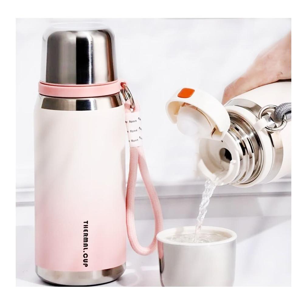 Termo 800ml Rosado Ligero y Comodo para Llevar Bebidas Calientes y Frias Y notas
