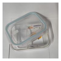 Contenedor de Vidrio con Tapa 2 Divisiones 1040ml Transparente Linea Celeste YPapel Regalo