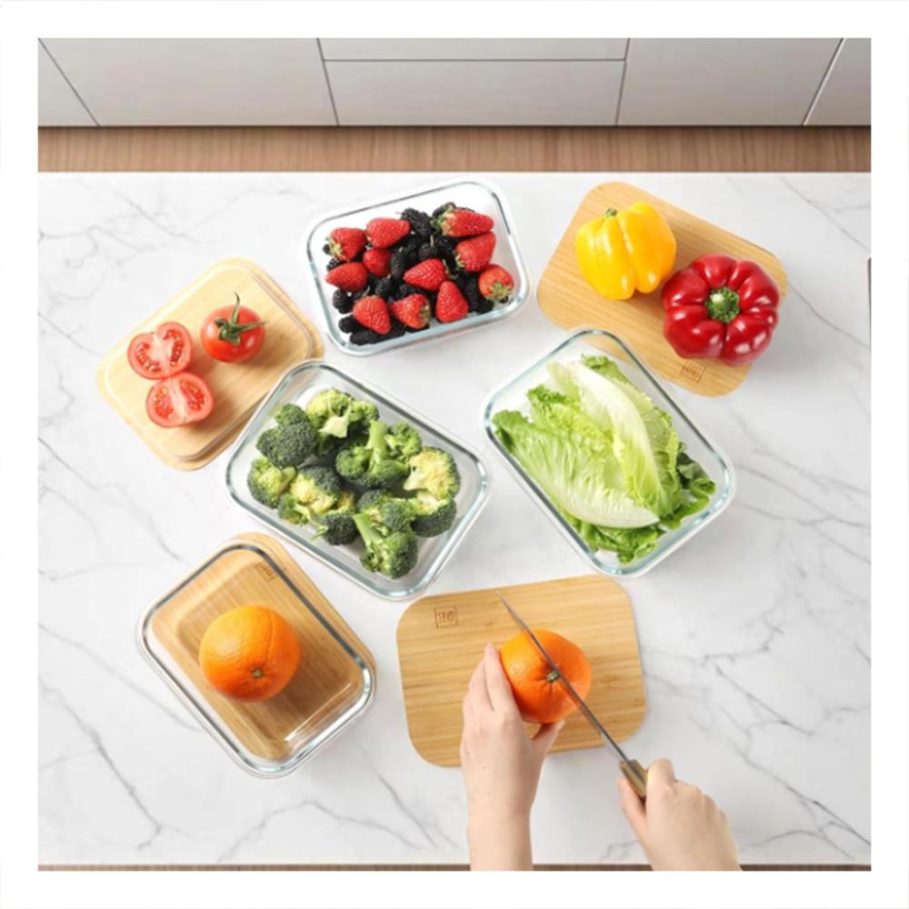 Recipientes con Tapa de Bambu para Alimentos 370ml 640ml 1040ml Transparente YPapel Regalo