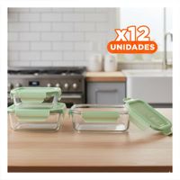 Pack12 Fuentes de vidrio rectangular con tapa verde set de 3 hogar Y Papel Regalo