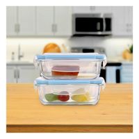 Frasco de vidrio con tapa 1040ml transparente linea celeste para almacenar comida Y notas