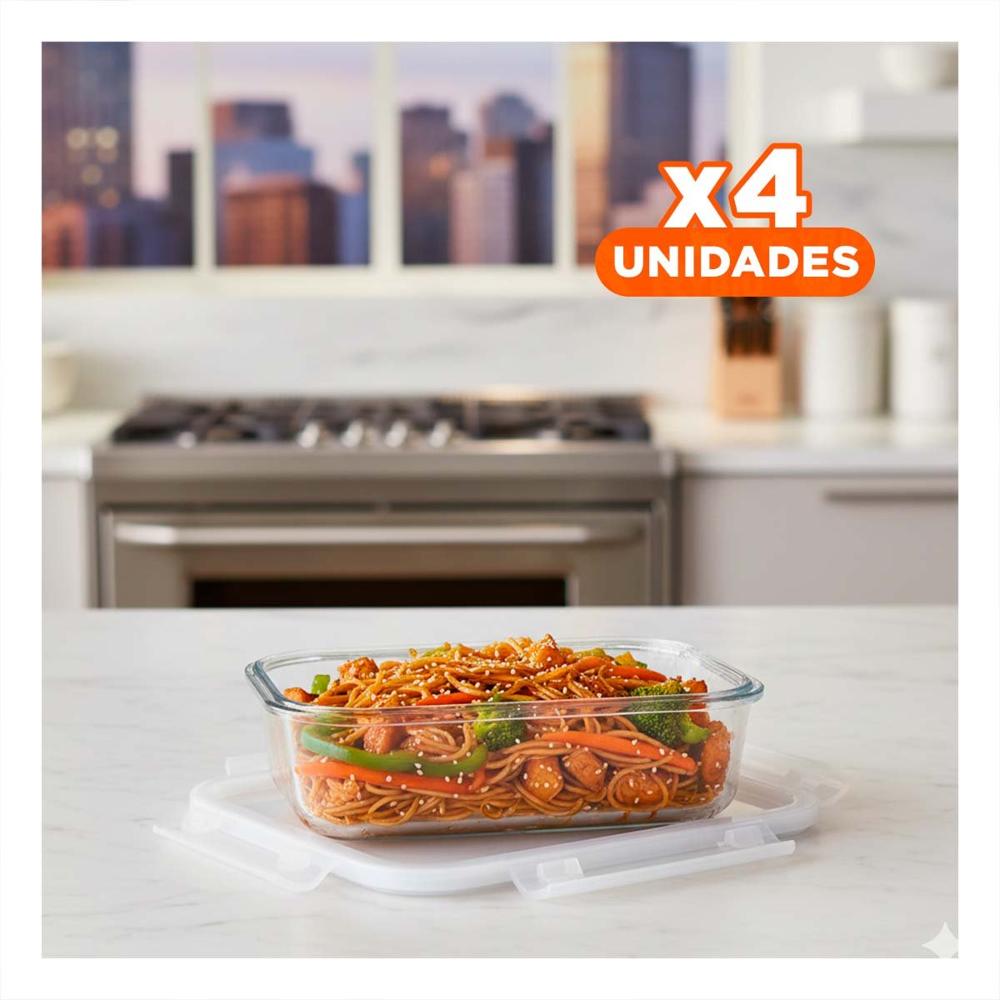 Pack4 Tarro de vidrio con tapa 1040ml transparente para cocina y hogar YRegalo Sticker