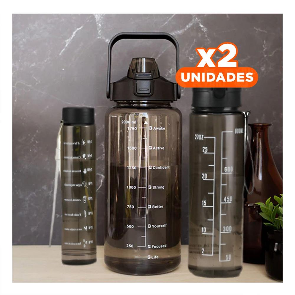 Pack2 Envase Trio Transparente Negro para Mantener Bebidas Frias y Calientes